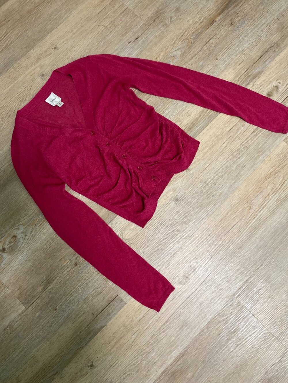 Maeve Anthropologie Magenta Sheer Ruched Cardigan Sweater XS EUC Cotton Wool